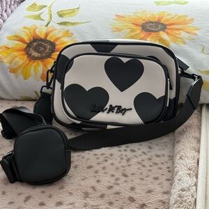 Black and White Heart Crossbody Bag with wallet
